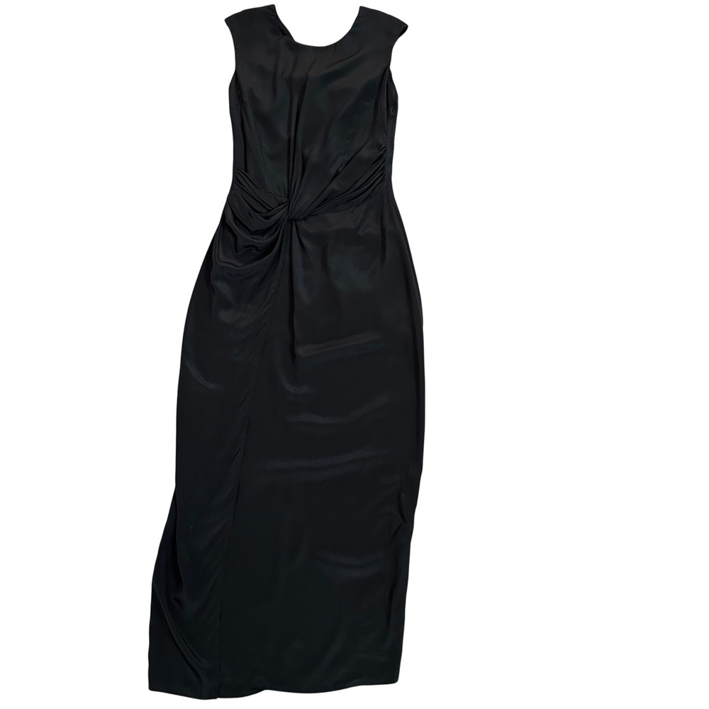 AS by DF Black Silk Twisted Knot Draped Maxi Gown Dress Women Small NWT